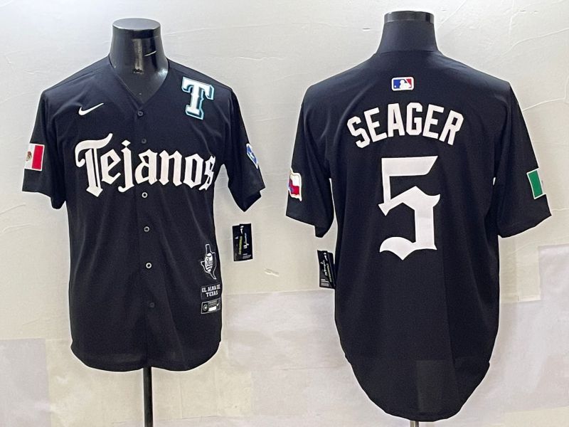 Men Texas Rangers #5 Seager Black Five generations Joint Name 2025 Nike MLB Jersey style 6->texas rangers->MLB Jersey
